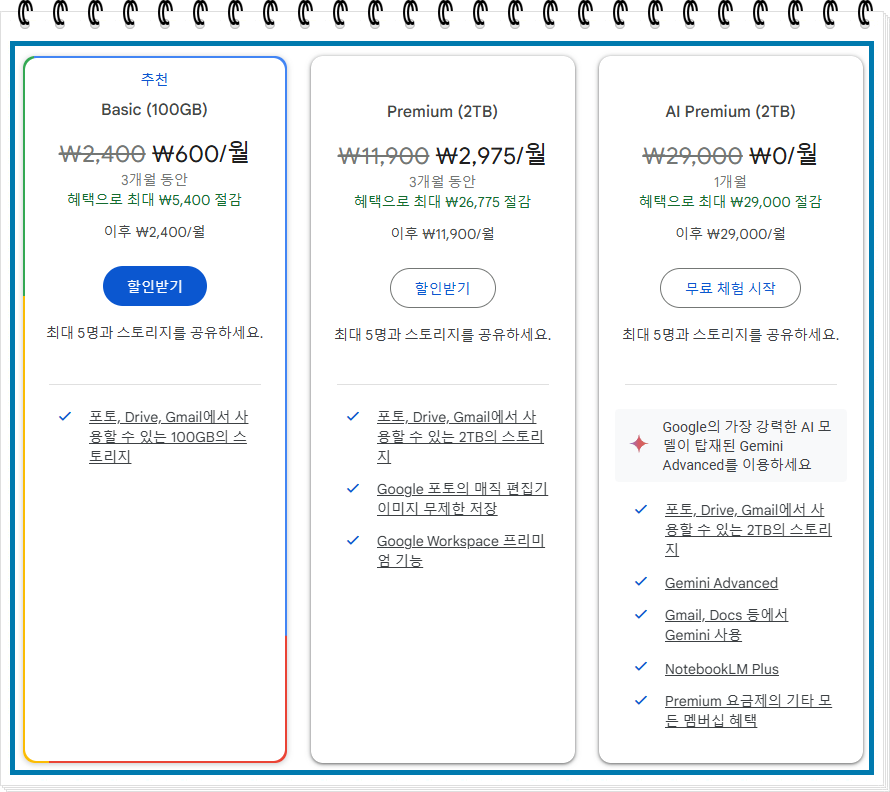 구글 드라이브 요금제